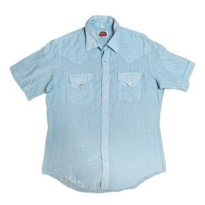 Vintage Miller thrashed paper thin western pearl snap button down tee